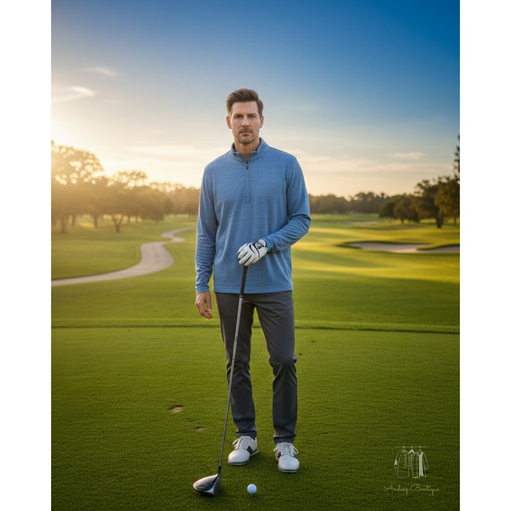 Travis Mathew Mens XL Blue Striped 1/4 Zip Lightweight Golf Stretch Casual Shirt